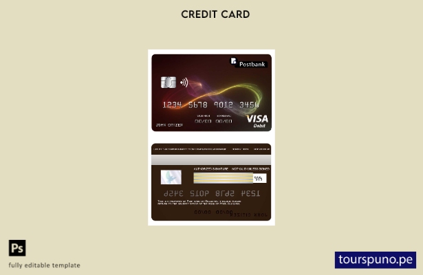 listo para imprimir plantilla de tarjeta visa bancaria de Bulgaria Post